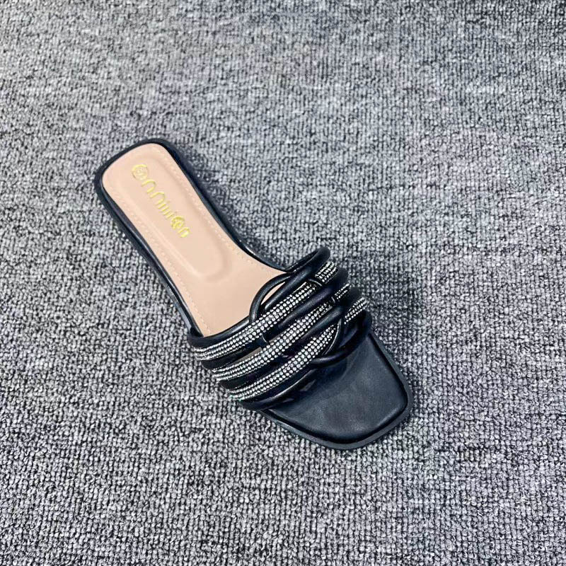 2025 NEW 2023 New Crystal Stone Stripes Slippers for Women Shoes Fashion Designer Flat Slides Rhie Sandals Chaussure Femme 8dee hurenlakeshoes