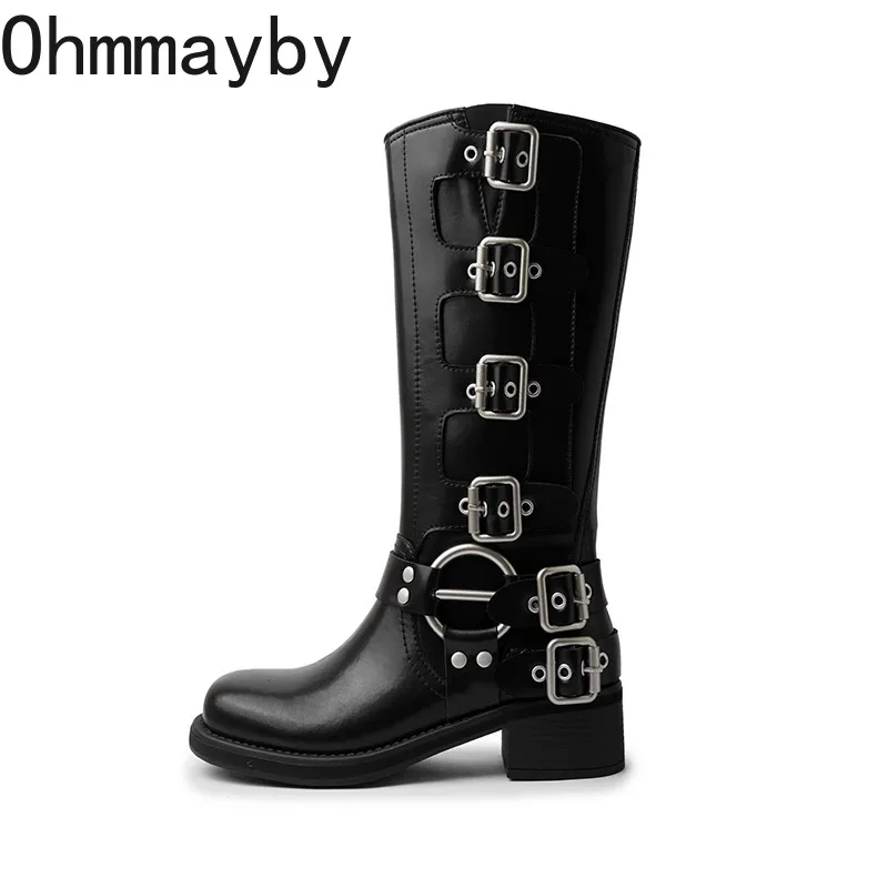 Autumn Designer Winter Women Knee High Fashion Ladies Belt Buckle Knight Long Boots Women's Square Heel Shoes a4cf 's