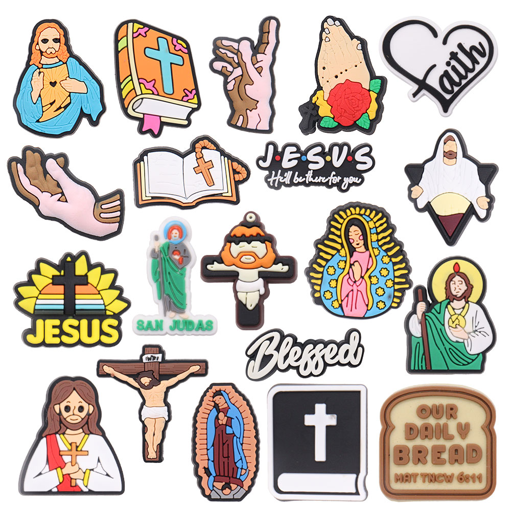 1-20PCS PVC Buckle Clog Faith Hand Jesus He'll Be There For You Garden Shoes Hole Shoes Ornament Accessory Decorations for Bands