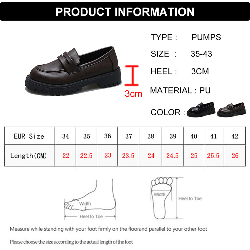 Lucyever Black Pu Leather Platform Loafers for Women Preppy Style Slip On Student Shoes Woman Thick Bottom Single Shoes Size 43