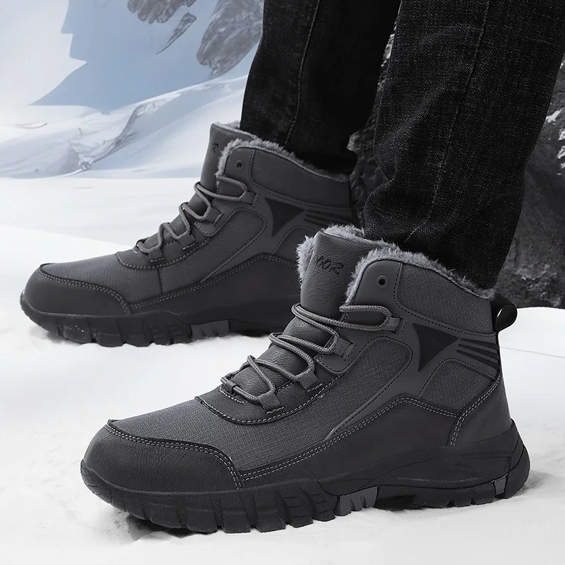 Winter Men Snow Plush Waterproof Sneakers Thickened Climbing Hunting Shoes Fashion Lace-up Outdoor Warm Hiking Boots 4f1c