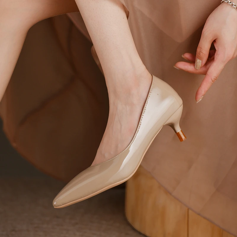 Grey Patent Leather Low Heels Stiletto Women Simple Comfort Work Shallow Mouth Pointed Casual Shoes Fashion Pumps c097