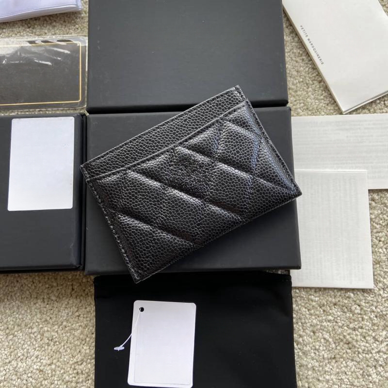 Fashion Card Holders caviar woman men mini wallet Designer purse color genuine leather Pebble texture luxury Black wallet with box