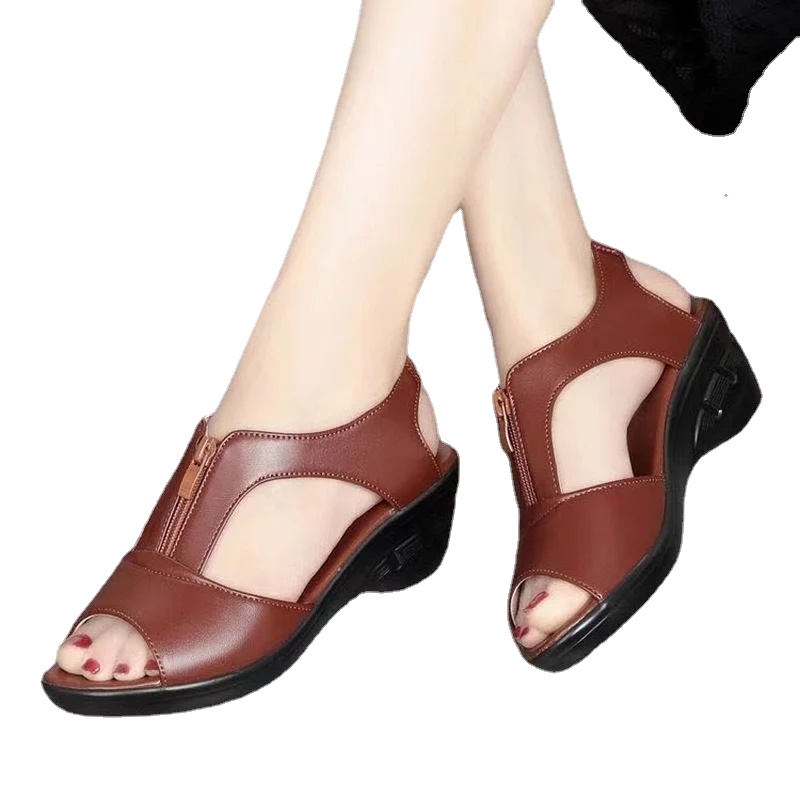 Roman New Female Fish Mouth Zipper Breathable Wedge Women Designers Sandals 2024 39bc