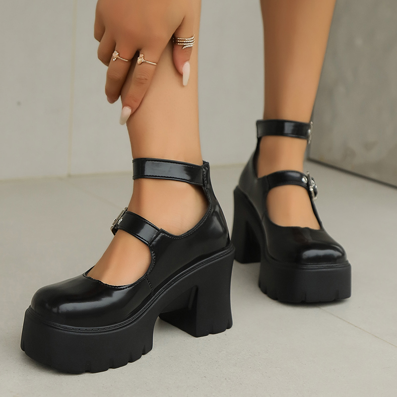 Chunky Punk High Heels Pumps Women 2024 Fashion Double Buckle Platfprm Mary Jane Woman Pu Leather New Cosplay Lolita Shoes 743e