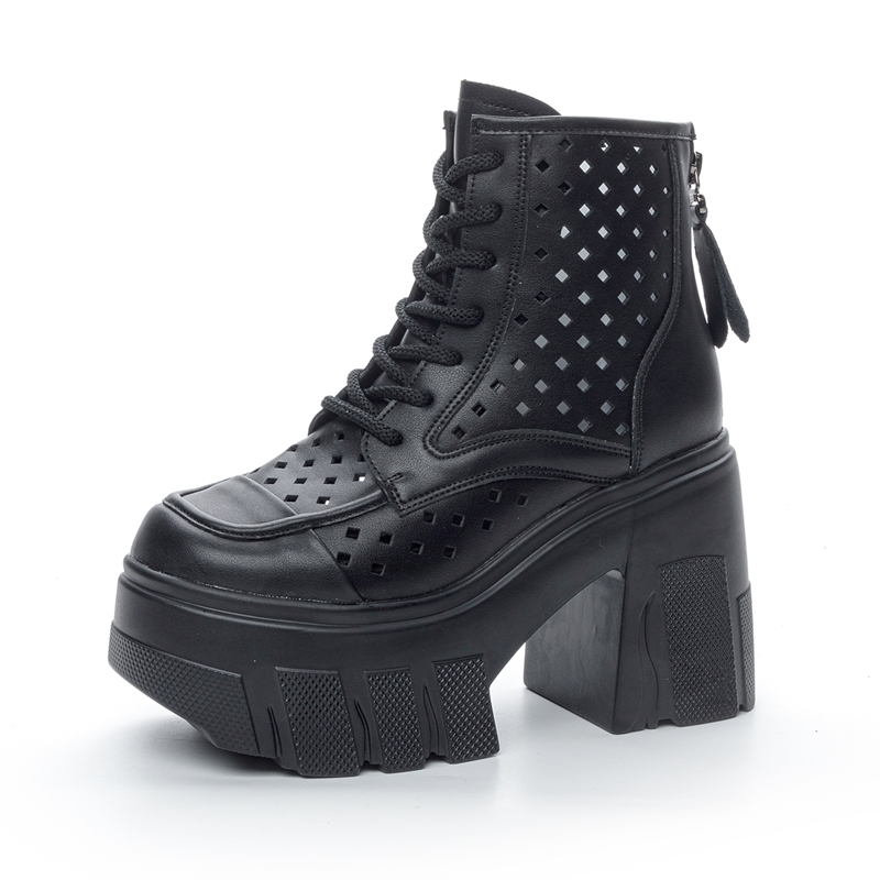 AIYUQI Women Summer Shoes Genuine Leather 2024 New Breathable Mesh Boots Women 11cm Height Platform Women High Heel Boots