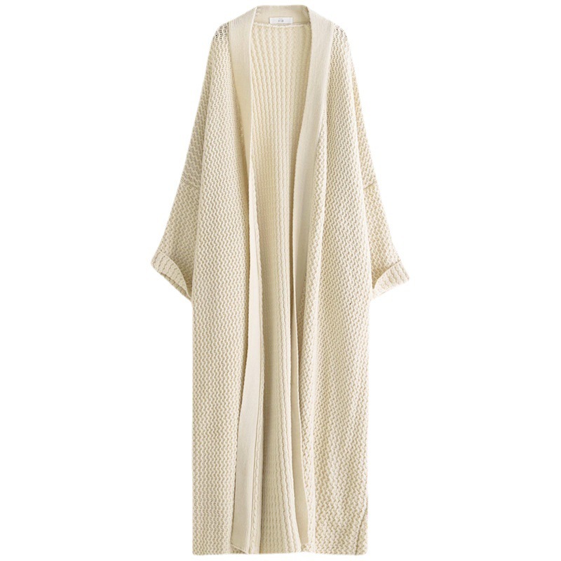 Autumn and winter loose long knitted cardigan jacket, women's lazy style, over the knee thick thread, plus size temperament sweater