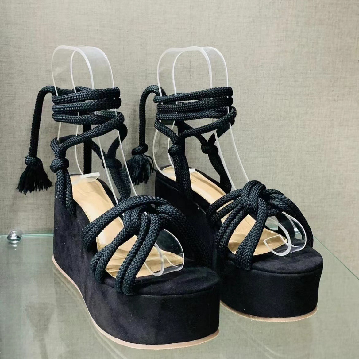 Summer 2024 New Platform Wedge New Sandals for Women Fashion Round Cross Tied Height Increase Open Toe Femme Sandal Plus Size 43 a504