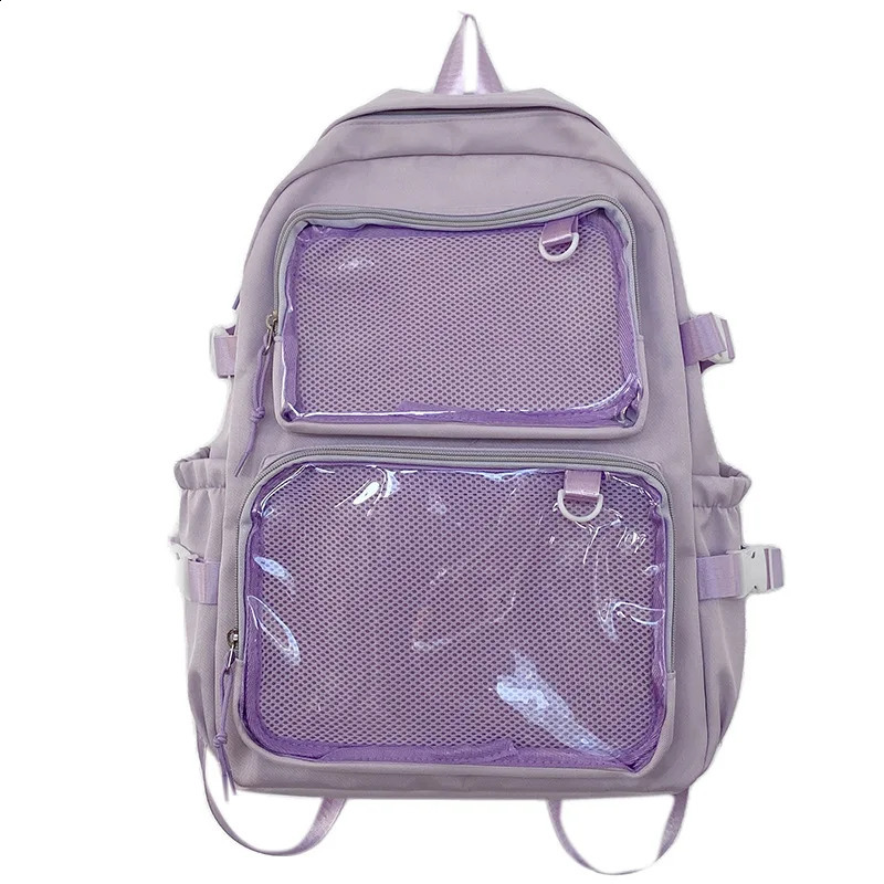 Y2K Japanese high school girl backpack transparent pocket Itabag for doll pin display board laptop Mochilas Ita bag 240903