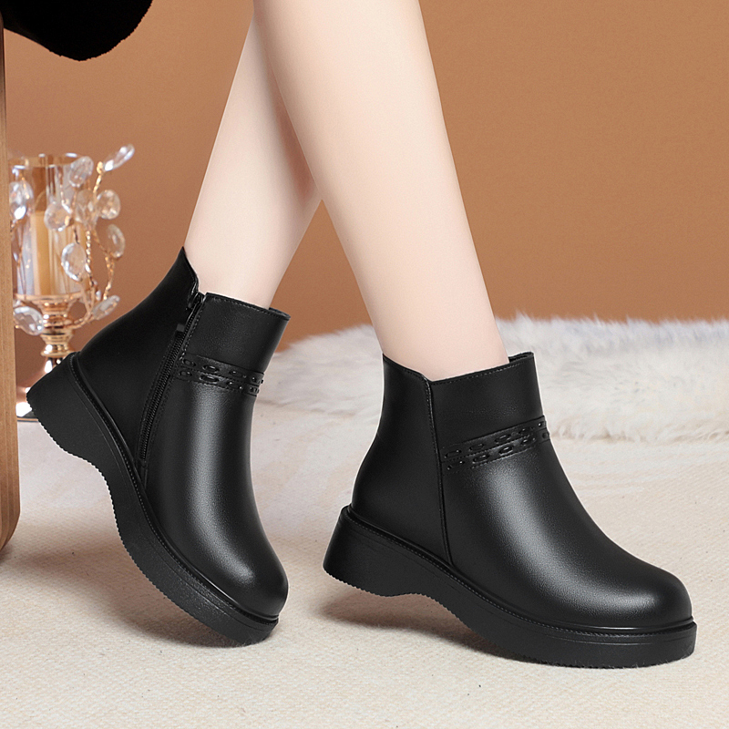 AIYUQI Women Snow Boots Winter 2024 New Wedge Heel Non Slip Genuine Leather Women Boots Shoes Wool Warm Women Ankle Boots