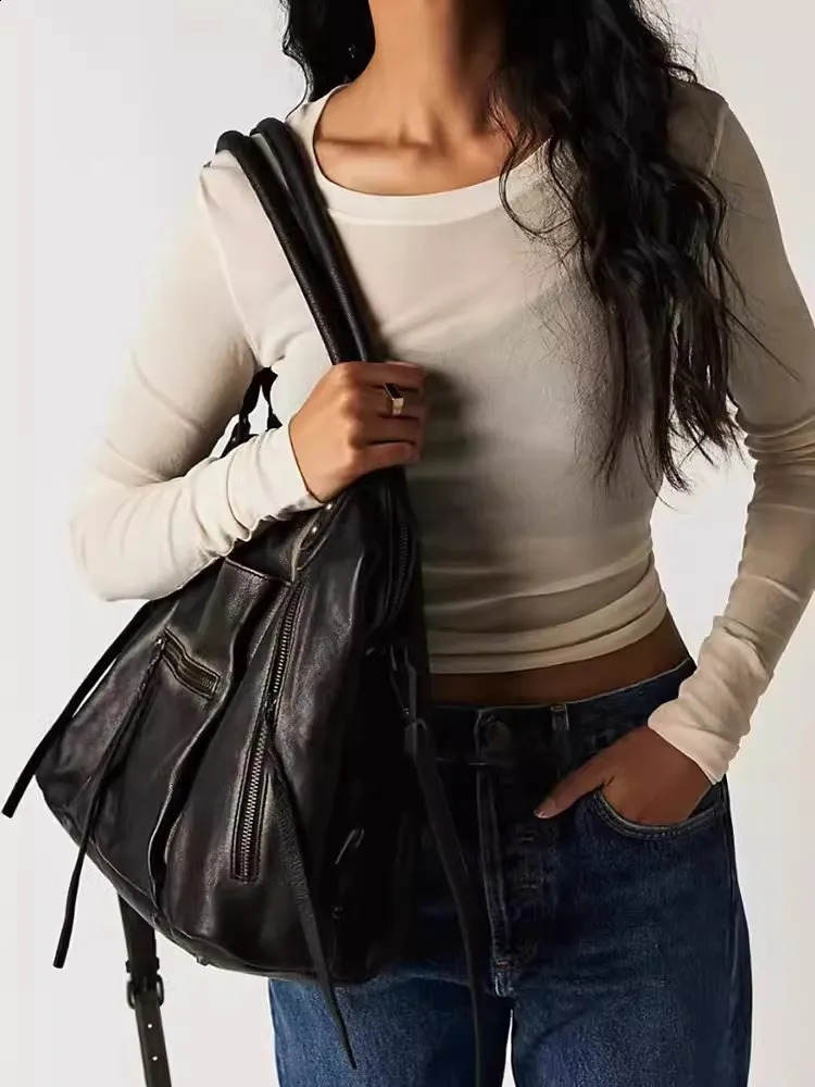 Women Tote Bag Fashion Underarm Pouch Large Capacity Soft Pu Leather Shoulder Retro Crossbody Casual Portable BucketBags 240902