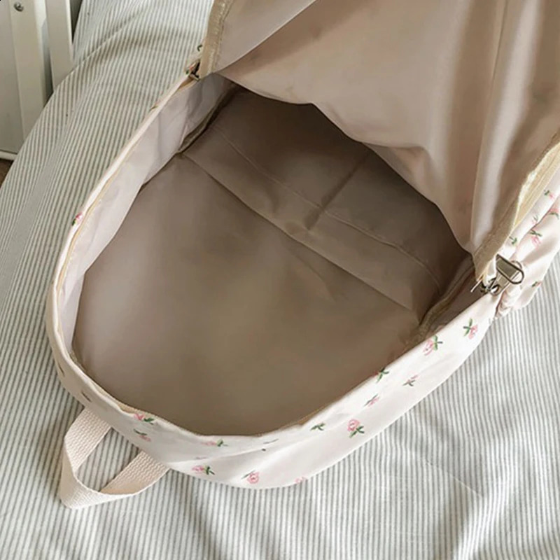 Korean Student School Backpack Floral White Bags For Teenage Girls Cute Womens Book Pack Nylon Rucksack 240903