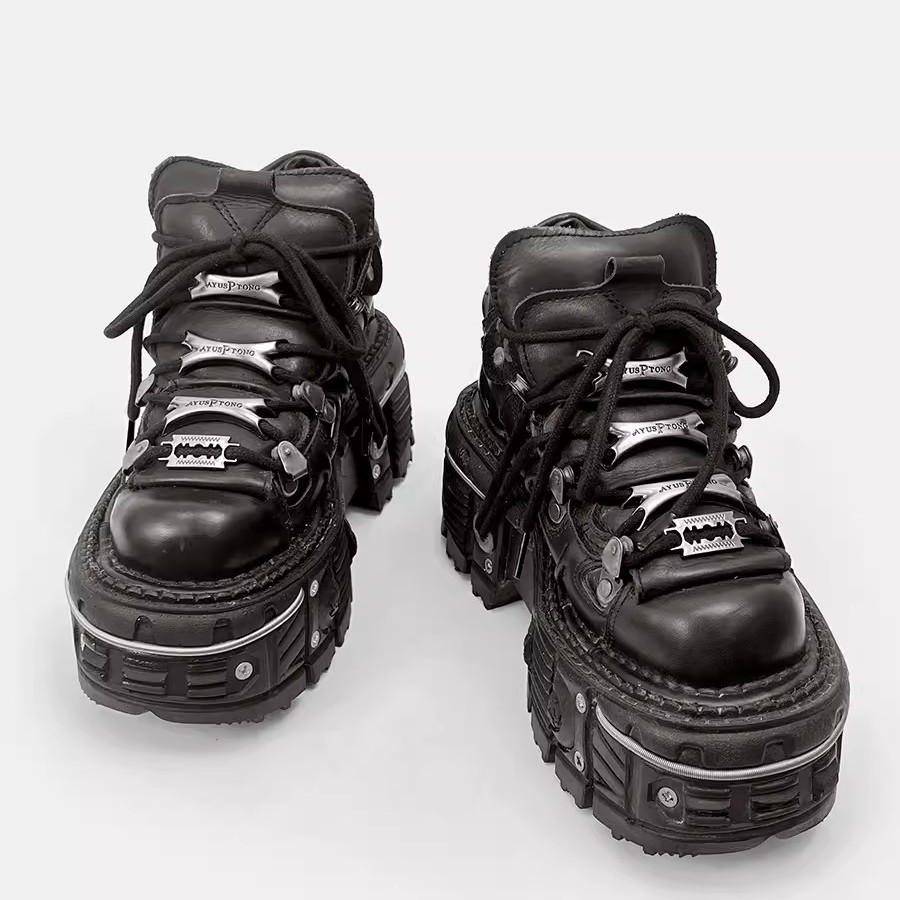 Style New 488c2 Punk Women Lace-up Heel Height 8CM Platform Shoes Gothic Ankle Rock Boots Metal Decor Woman Sneakers