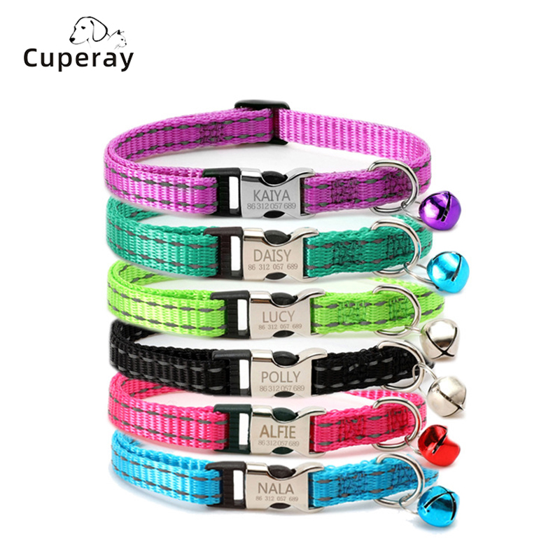 Personalized Customized ID Cat Collar, Adjustable Pet Collar Nylon Reflective Prevent Loss Design for Cats and Puppy Accessories