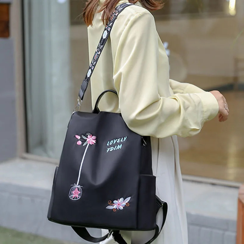 Waterproof Oxford Backpack Female Embroidery Rucksack Large Capacity Travel Bags Student School Bag Casual Lady Knapsack 240903