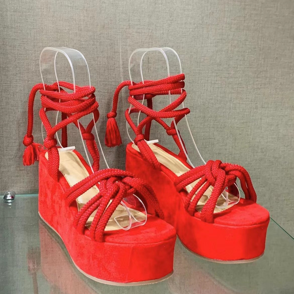 Summer 2024 New Platform Wedge New Sandals for Women Fashion Round Cross Tied Height Increase Open Toe Femme Sandal Plus Size 43 a504