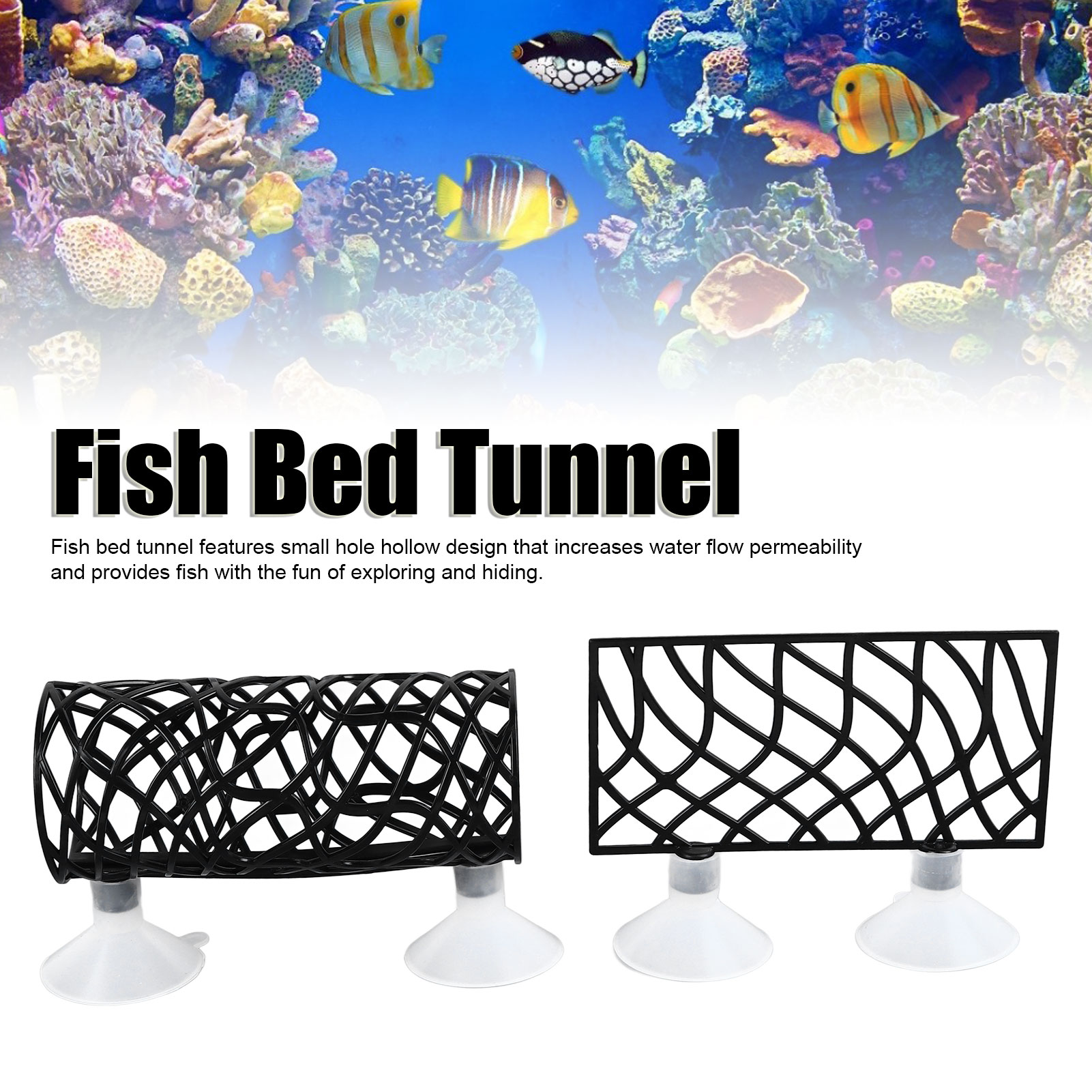 Fish Bed Tunnel Small Hole Hollow Fish Hideout Resting Tube with Suction Cup for Fish Aquarium Fish Bed Tunnel Cave