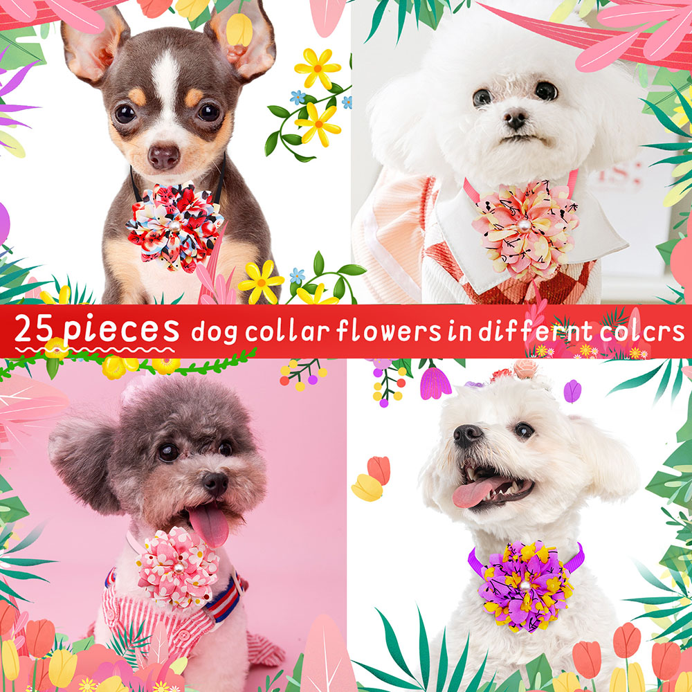 Flower Dog Bowties Pets Bow Tie Collar Chiffon Dog Decoration Bows Adjustable Doggy Collar for Dogs Pet Grooming Accessories