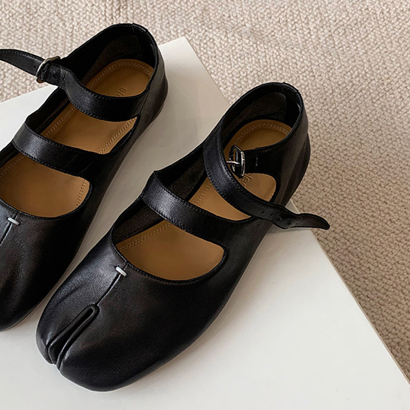 Fashion Split Toe Flats Shoes Women Slip On Casual Loafer Chunky Heel British Oxford Shoes 2023 Autumn Footwear Zapatos De Mujer