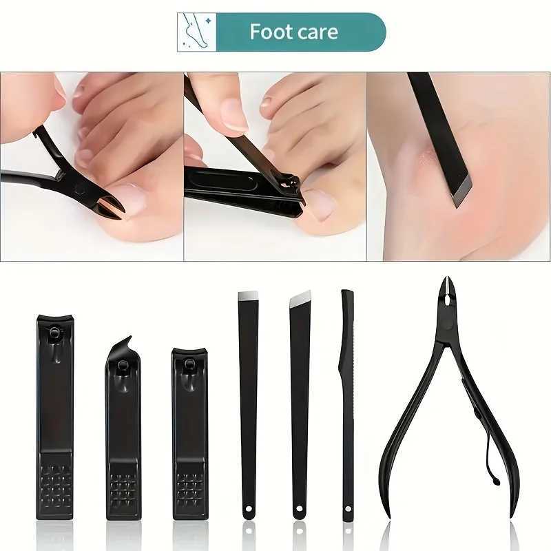 7/10/24pcs Black Nail Clippers Kit Ultra Sharp Sturdy Fingernail Cutters Professional Nail Clippers Pedicure Care Tools ToenaXJ250116