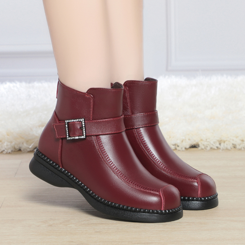 Women Winter Boots Genuine Leather 2024 Winter New Large Size British Style Women Booties Non-slip Wool Warm Women Ankle Boots