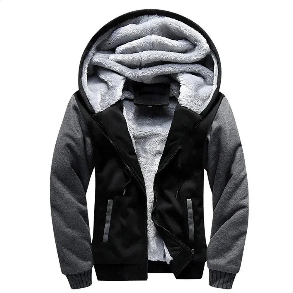 Mens Winter Warm Zipper Jacket Mens Thick Wool Jacket Camouflage Zipper Hoodie Solid Color Street Clothing Outdoor Hoodie 240902
