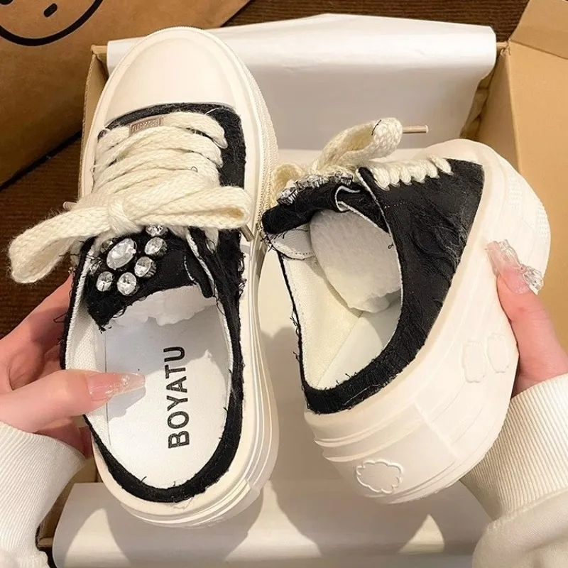 2024 Summer Sneakers Women's Slippers and New Ladies Sandals Sports Slides with Bow Height Shoes Round Toe Cotton Junior White 790b Sals
