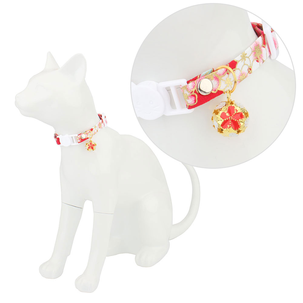 Breakaway Cat Collar,Adjustable Cat Collars Japanese Style Cat Collar with Hollow Flower Bell for Kitten Puppy Pets Accessories