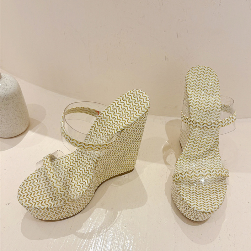 PVC Liyke Transparent Shoes For Women New Wedges Slippers Fashion Thick Bottom Open Toe High Heels Platform Sandals atos Mujer beec