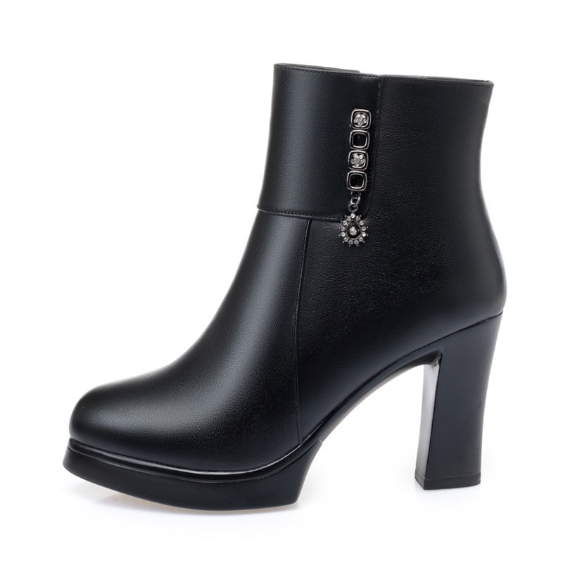 Women's Winter Boots High Heel 2024 New Genuine Leather Fashion Platform Women's Short Boots Shiny Office Women Ankle Boots