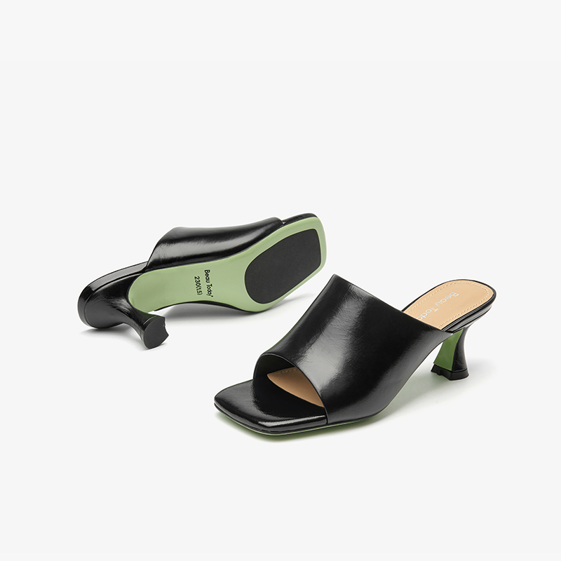 BEAUTODAY Fashion Slippers Women Genuine Leather High Heel Solid Color Open Toe Summer 2024 Leisure Ladies Shoes Handmade 35123