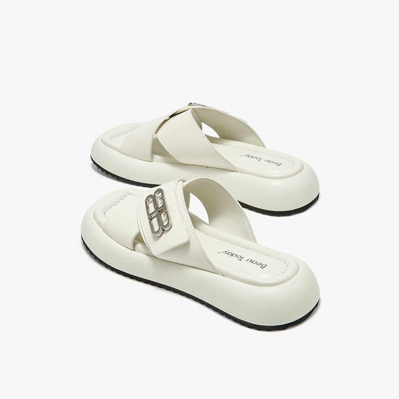Casual BEAUTODAY Outdoor Slippers Women Sheepskin Open Toe Solid Color Leisure 2024 Summer Beach Ladies Flats New Handmade 38528 4599