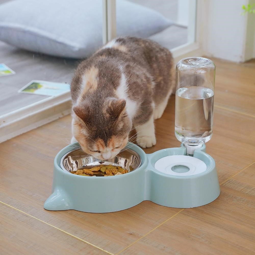 New 2-in-1 Dispenser Automatic Water Storage Dog Cat Bowl Food Container with Pet Waterer Feeder