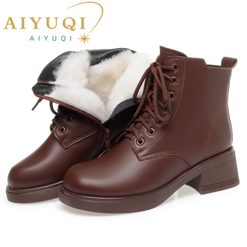 AIYUQI Women Marton Boots Winter 2024 New Genuine Leather Large Size Women Snow Boots Anti-Slip Women Motorcycle Boots