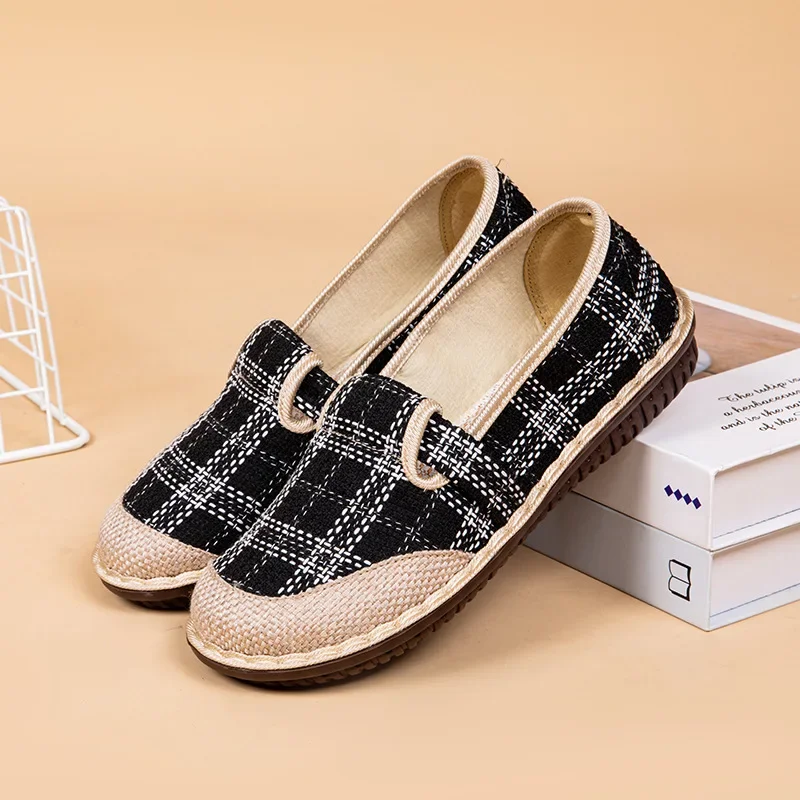 Flat Sole Women Shoes Autumn New Woven Plaid Casual Shoes for Women Comfort Breathable Soft Sole Shoes Zapatos De Mujer 2024