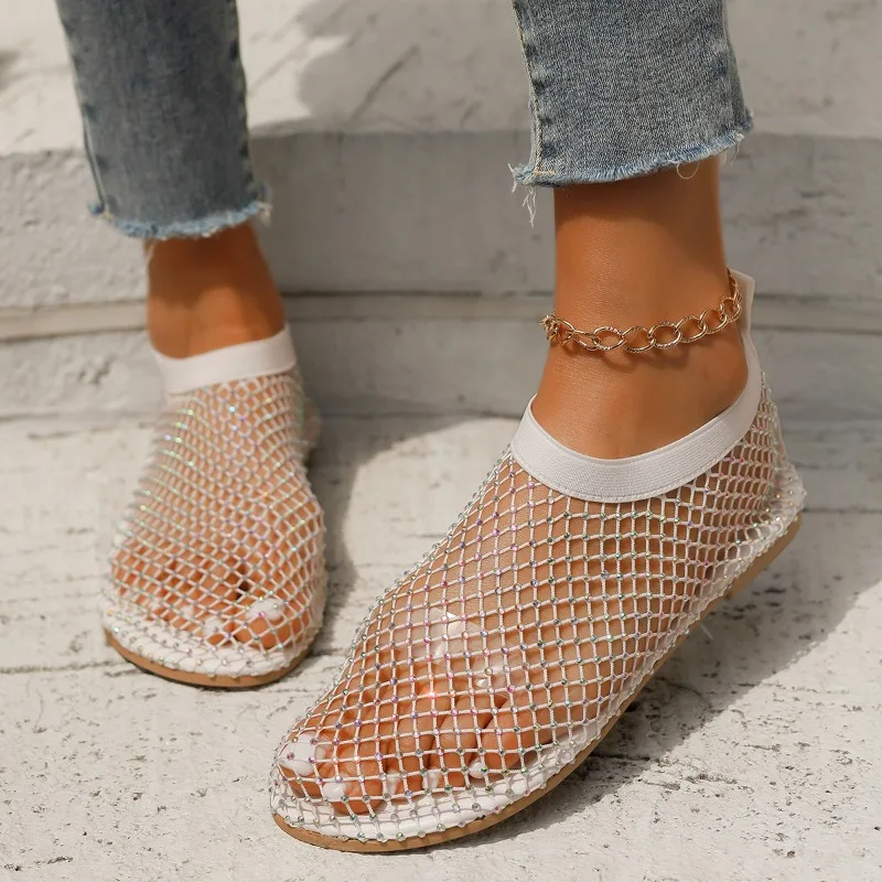 Large Summer Size Women Round Toe Sandals Hollow Short Boots Water Dia Sexy Flat Bottom New Fashion Banquet Slippers 3577
