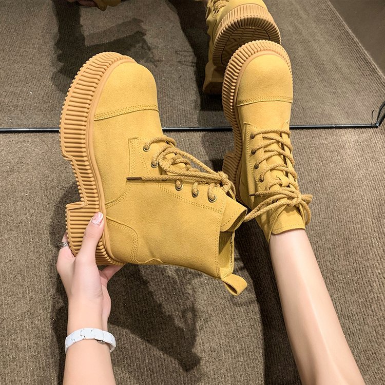 Short Boots Motorcycle Women Fashion Lace Up Ankle Booties Street High Platform Thick Heels Ladies Autumn Winter Shoes 01e0