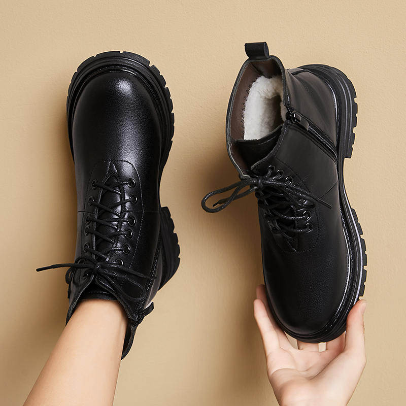 AIYUQI Women Ankle Boots Winter 2024 New Genuine Leather Large Size Ladies Motorcycle Boots Wool Warm Non-slip Women Snow Boots