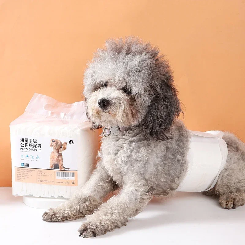 12PCS Waterproof Pet Diaper Leak-proof Design Menstrual Shorts Disposable Puppy Diaper Pants Adjustable Pet Male Dog Diapers