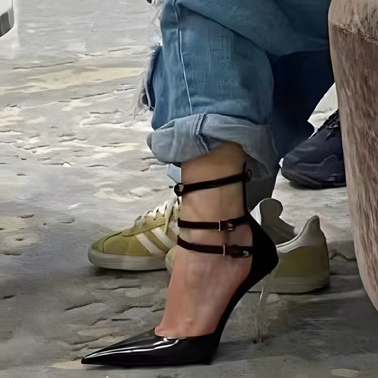 Heeled Sandals Shallow Mouth Comfort Shoes for Women High Heels Black Lace Up Girls Pointed Stiletto High chaussure femme