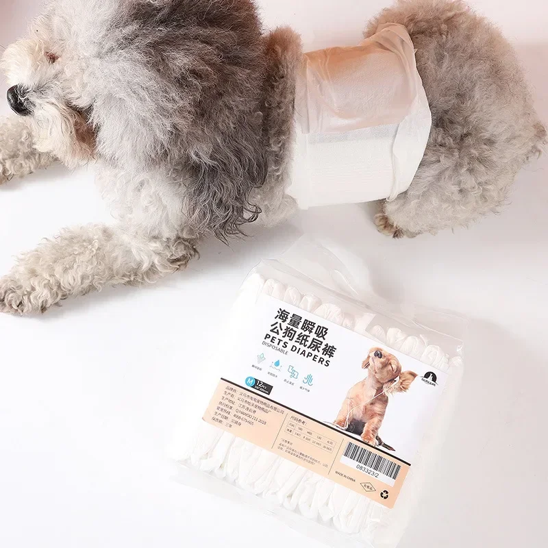 12PCS Waterproof Pet Diaper Leak-proof Design Menstrual Shorts Disposable Puppy Diaper Pants Adjustable Pet Male Dog Diapers