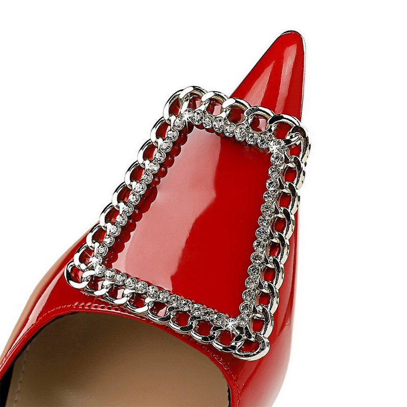 Women BIGTREE Pumps Rhie Metal Buckle Design High Patent Leather Ladies Heels Stilettos Party Shoes 43 4a1d