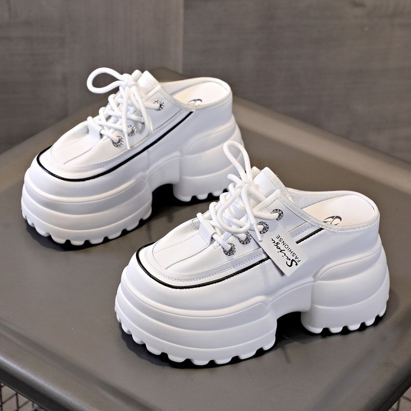 Fujin 10cm Genuine Leather Women Chunky Sneakers Comfortable Hidden Heels Hollow Platform Wedge Breathable Slippers Summer Shoes