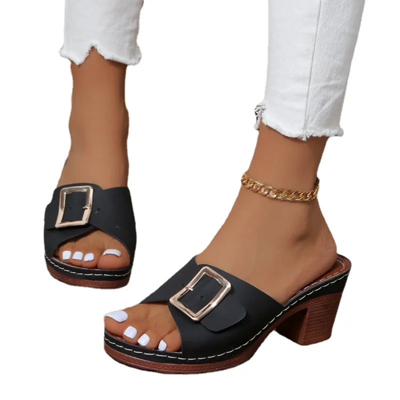 Women Metal Buckle Slippers Flats Platform Flip Flops Shoes Female Summer Beach Sandals Fashion New Casual Open Toe Slides
