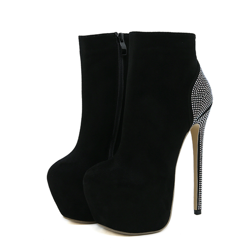 Liyke Sexy Crystal Rhie Extreme High Heels Stripper Pole Dance Boots Fashion Round Toe Zip Platform Shoes Women Booties