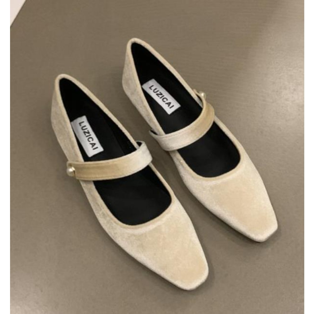 Elegant Pearl Buckle Velour Mary Jane Shoes Woman Concise Veet Ballet Flats Ladies Evening Party Low Heel Pumps In Wine-Red dh912615539
