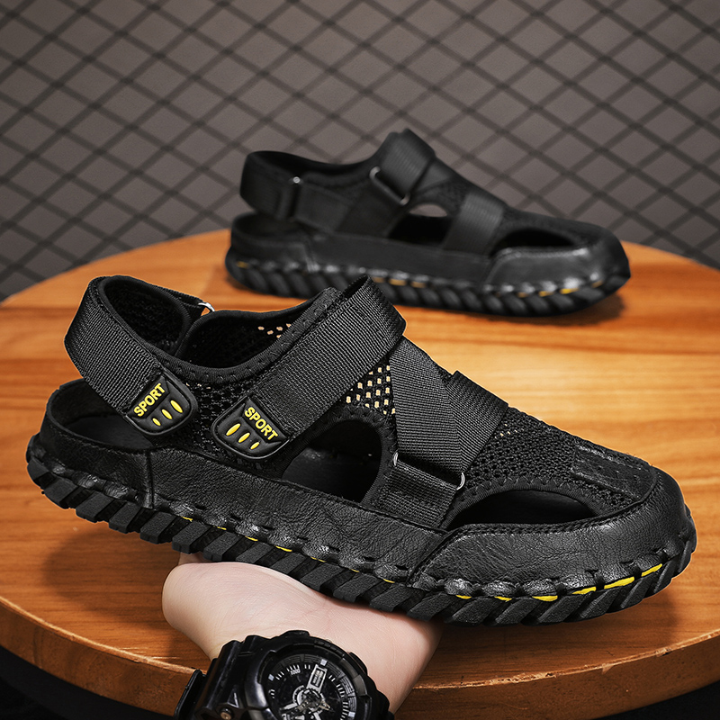 New 2024 Fashion Mesh Patchwork Men Sandals Hollow-Out Breathable Summer Shoes Men Outdoor Beach Sandals Casual Footwear