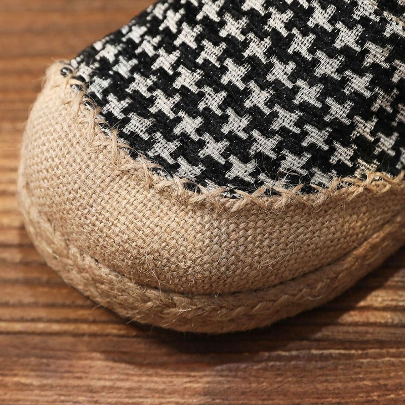 Embroidery Houndstooth Women Handmade en Cotton Slip On Loafers Ladies Casual Comfortable Sneakers Flat Hemp Shoes 2024 1198