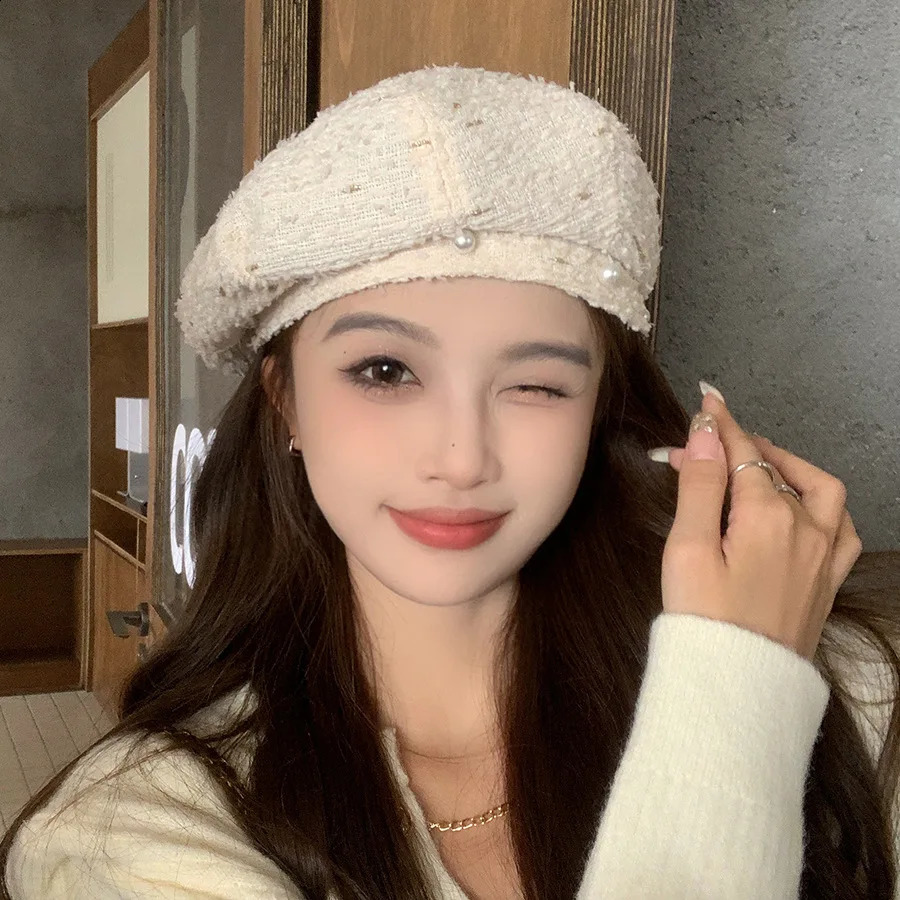 Home>Products> Pearl Thread Beret>Womens Autumn and Winter Beanie Adjustable Foreign Style Retro Painter 240829