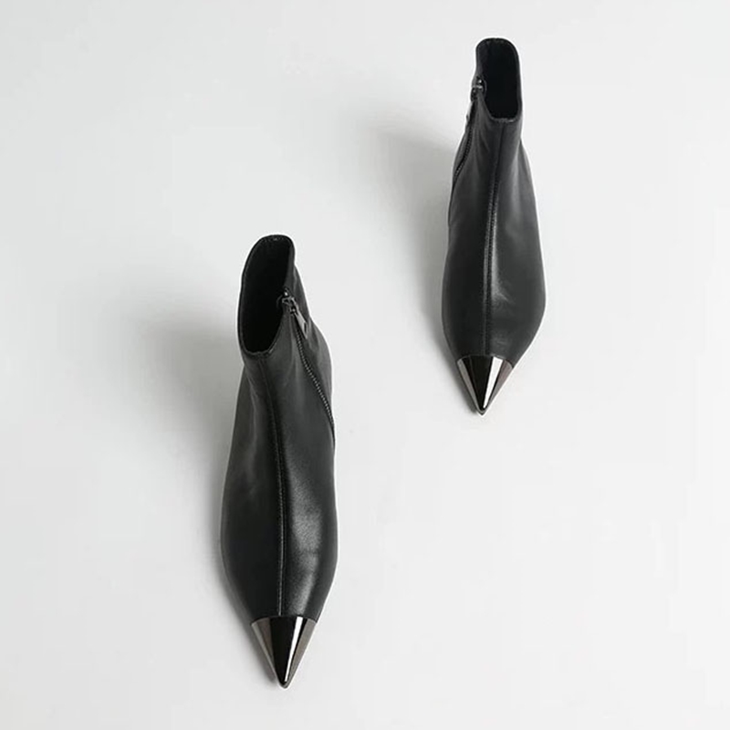 Women's AIYUQI 2024 New Style Pointed Flat Bottom Inner Height Casual Metal Toe Ankle Boots 311b